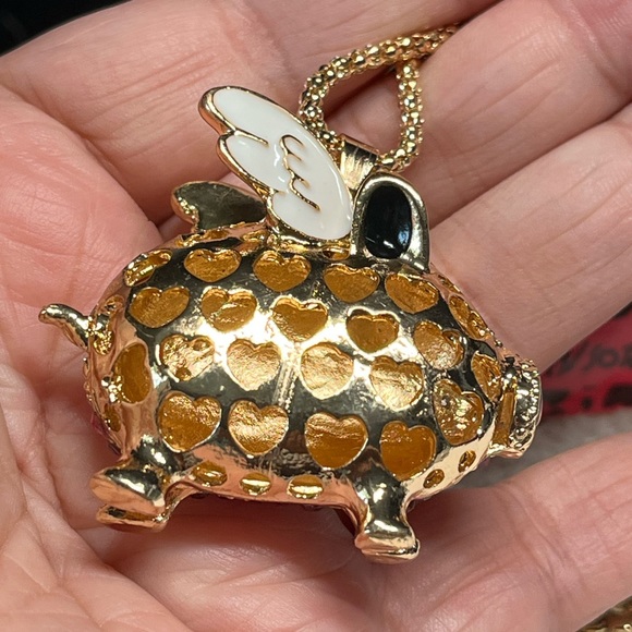 🐷💕💖betsey Johnson flying pig necklace NEW pink/fuchsia - Picture 8 of 11